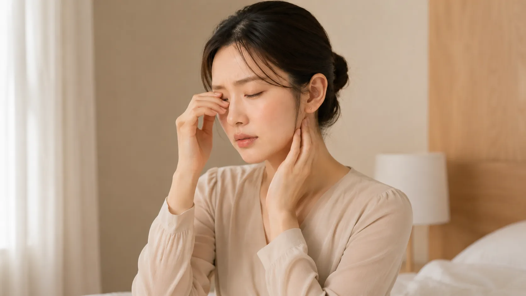아침에 일어났을 때 눈이 유독 침침하고 건조하며 턱 주변이 뻐근하다.