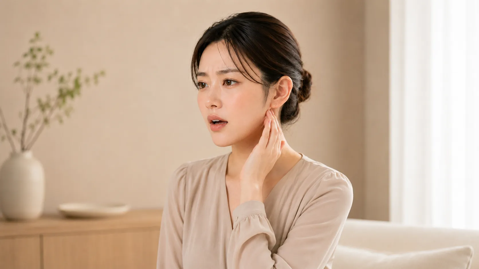 입을 크게 벌릴 때 턱에서 '딱' 소리가 나거나, 지그재그로 어색하게 벌어진다