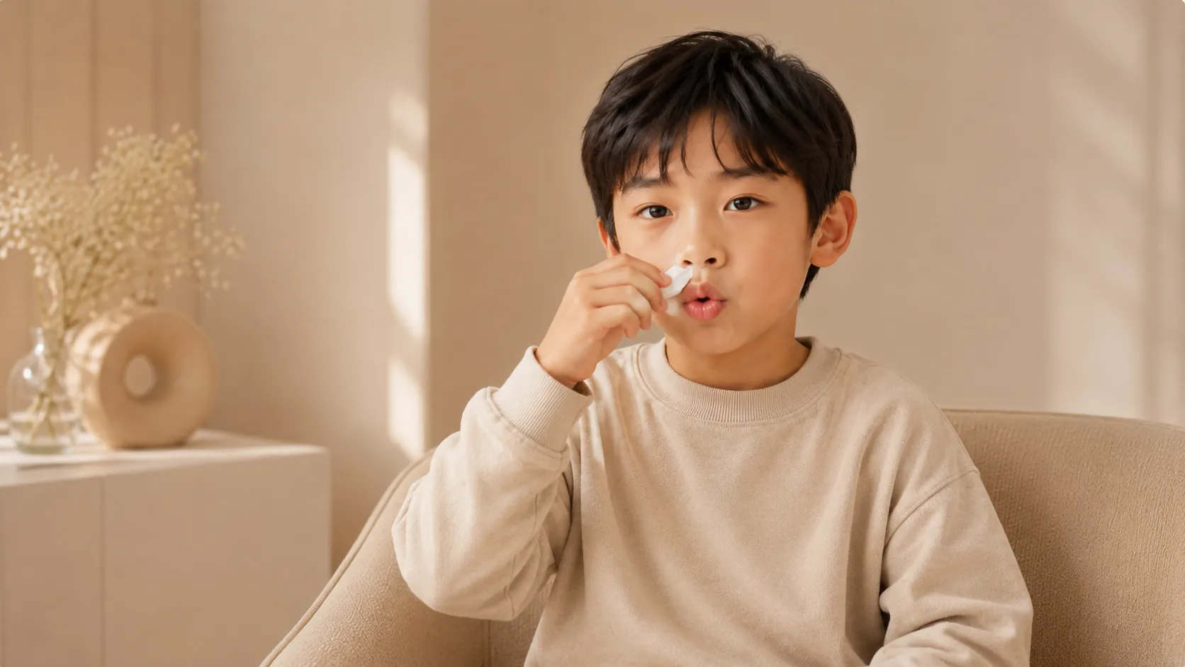 비염이나 감기가 없는데도 '음음', '킁킁'거리는 소리를 내며 다그칠수록 소리가 커진다.